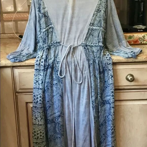 Free People Oh My Maxi Top Dress Duster Patchwork Piecing Indigo Button - Picture 5 of 6